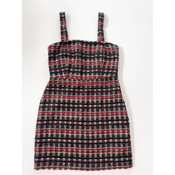 House of Harlow 1960 Boucle Dress Size Xs Black Red Gold Convertible Strap Mini - Picture 2 of 11